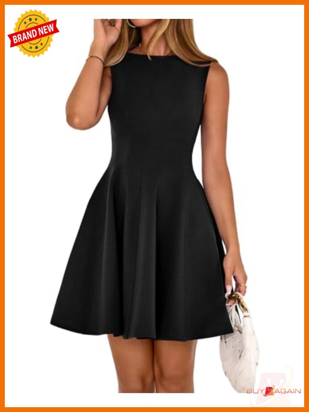 Sleeveless A-Line Mini Cocktail Dress Boat Neck High Waist